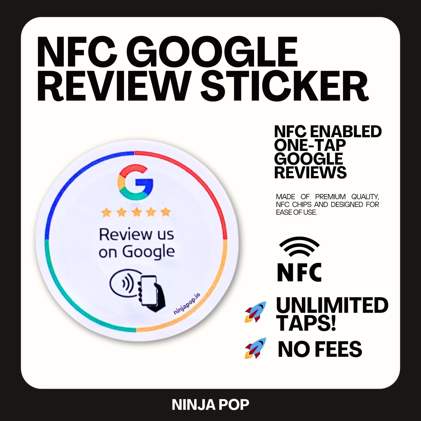 Ninja Pop NFC 1” Review Stickers for Google – Tap-and-Go Review Card for Google | Easy-to-Use Pop Card for Collecting Google Reviews | Durable NFC Review Sticker for Any Business