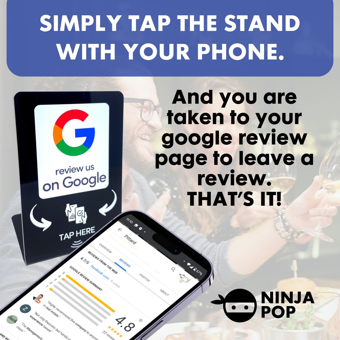 Ninja Pop- Table Top Google Review Stand - Get Google reviews with one Tap!