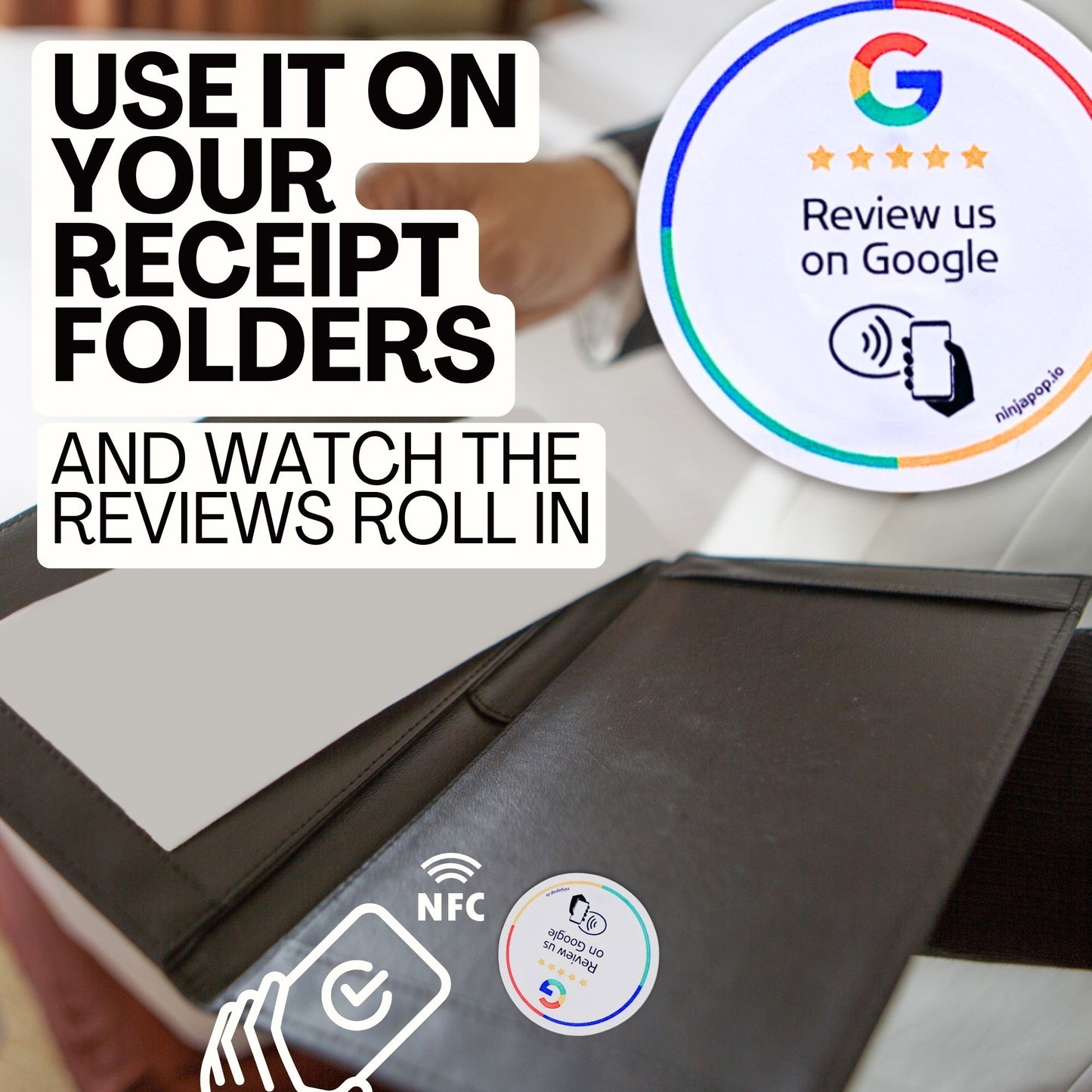 Ninja Pop NFC 1” Review Stickers for Google – Tap-and-Go Review Card for Google | Easy-to-Use Pop Card for Collecting Google Reviews | Durable NFC Review Sticker for Any Business